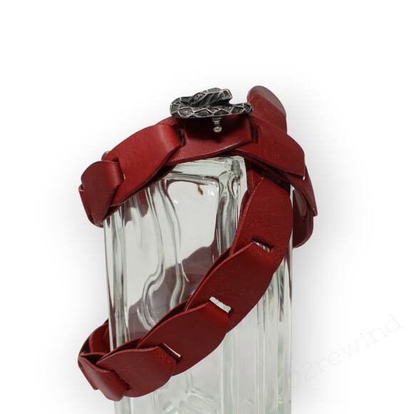 Vintage Interlocking Snake Belt Red Leather Pewter Buckle 80s Hip Bias Hanging main image 8